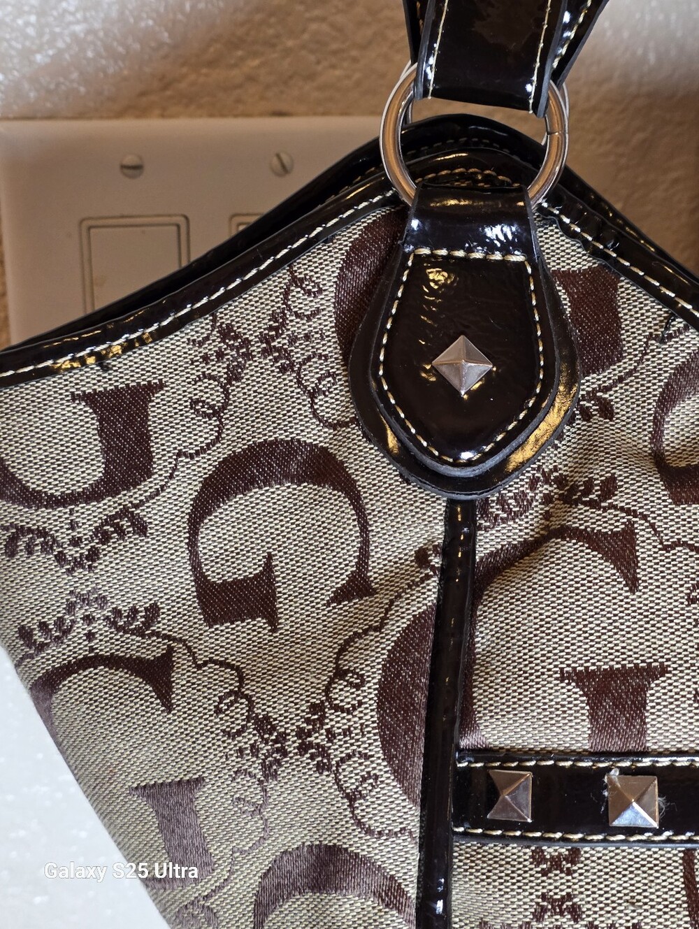 Y2K Monogram Studded Shoulder Bag McBling G Hobo Faux Patent Trim - Picture 9 of 17